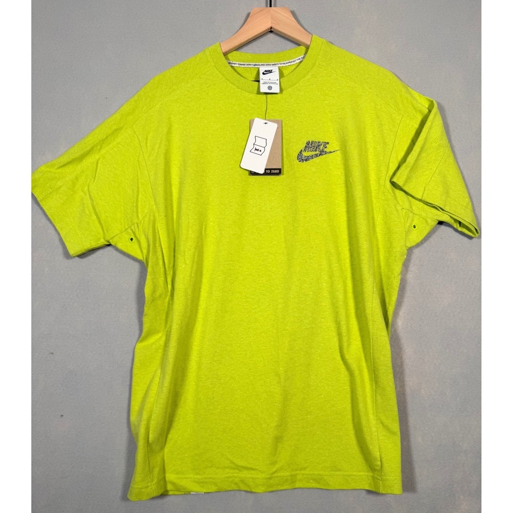 Nike Move To Zero Mens T-Shirt Lime Green Recycled Cotton‎ Speckled Logo Medium